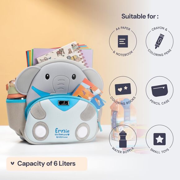 BabbleRoo Toddler Backpack Light & Comfortable Neoprene for Ages 1-3 Elephant - Picture 5 of 6